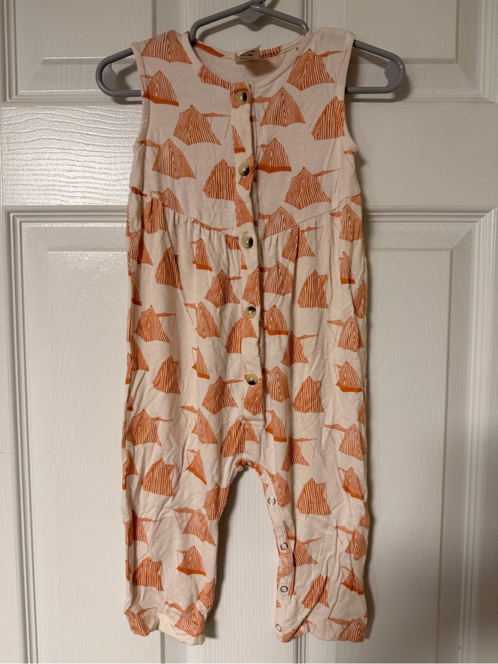 Bamboo Sleeveless Baby Romper in Cream with Orange Print